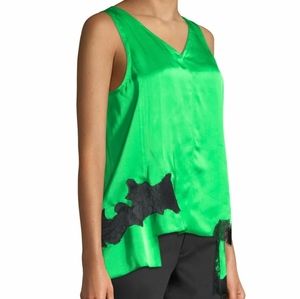 100% SILK Helmut Lang Womens Blouse XS Poison Satin Lace Deconstructed Slip Top